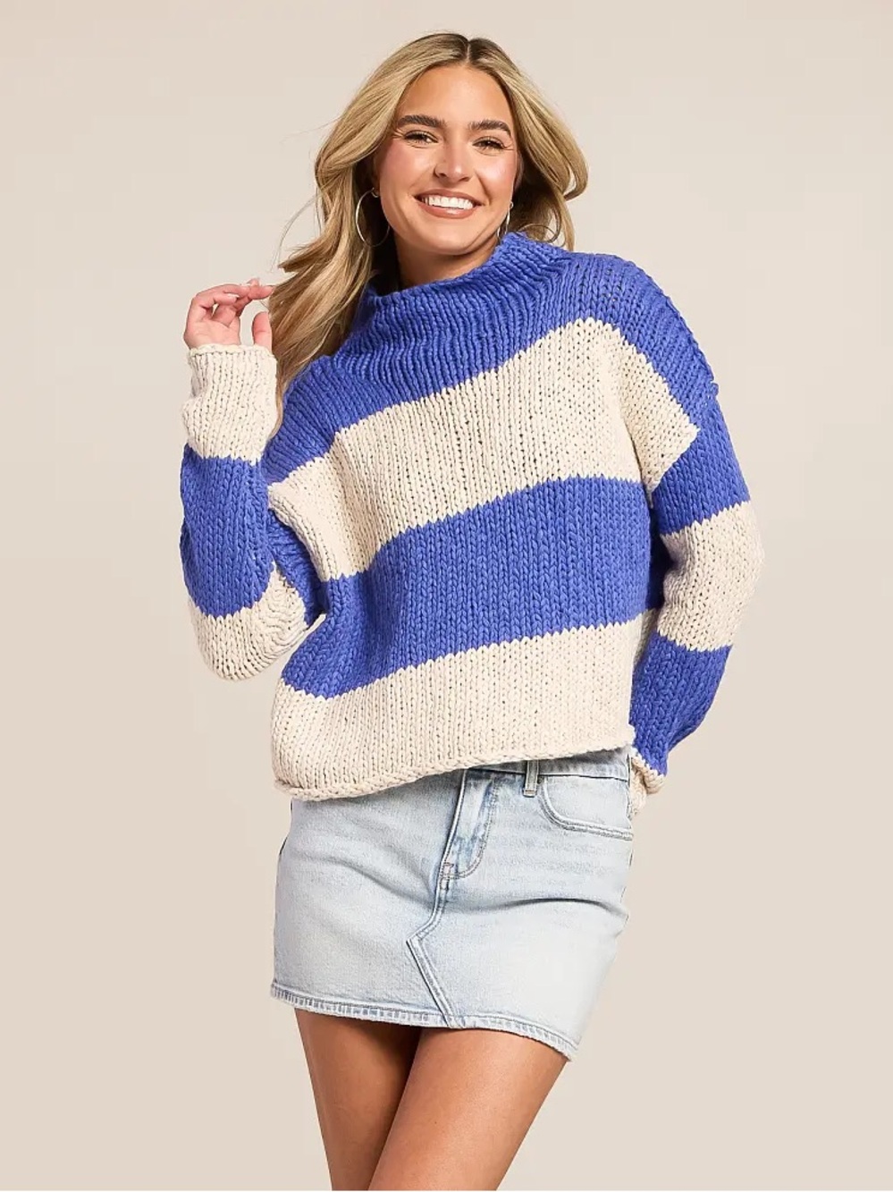 NWT Free People Opal
Rollneck Knit Stripe Sweater in
Cobalt Combo Sz Small